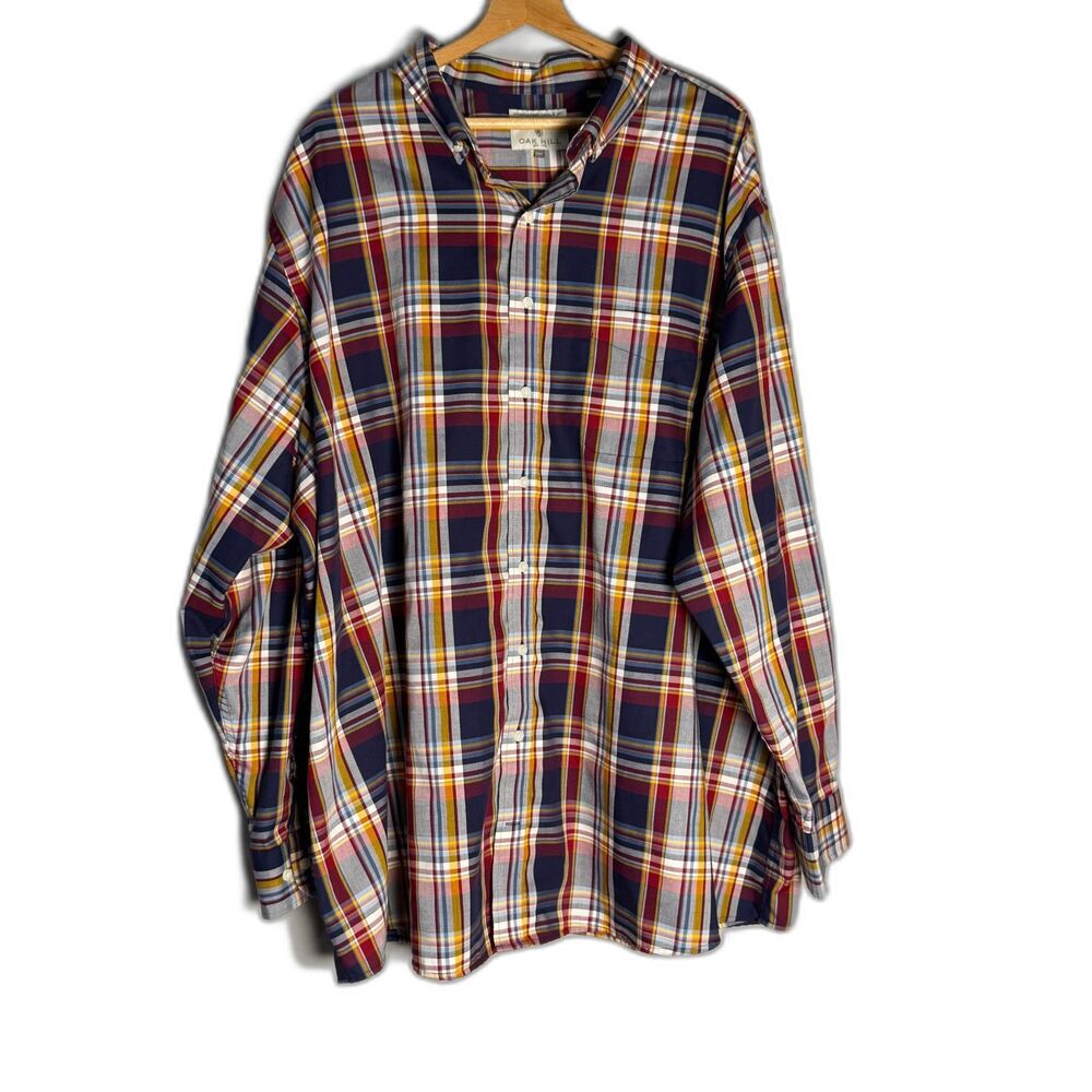 Oak Hill 3XLT Plaid Button Down Shirt Navy Red Yellow Madras Big & Tall